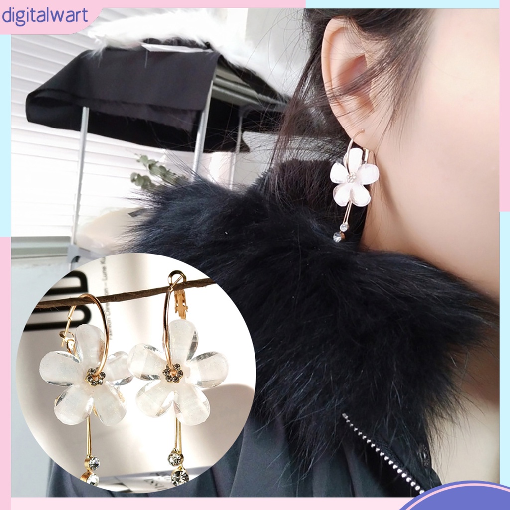 Dg✌❤ 1 Đôi Bông Tai Hợp Kim Hình Cánh Hoa Đính Đá Thời Trang Dành Cho Nữ
