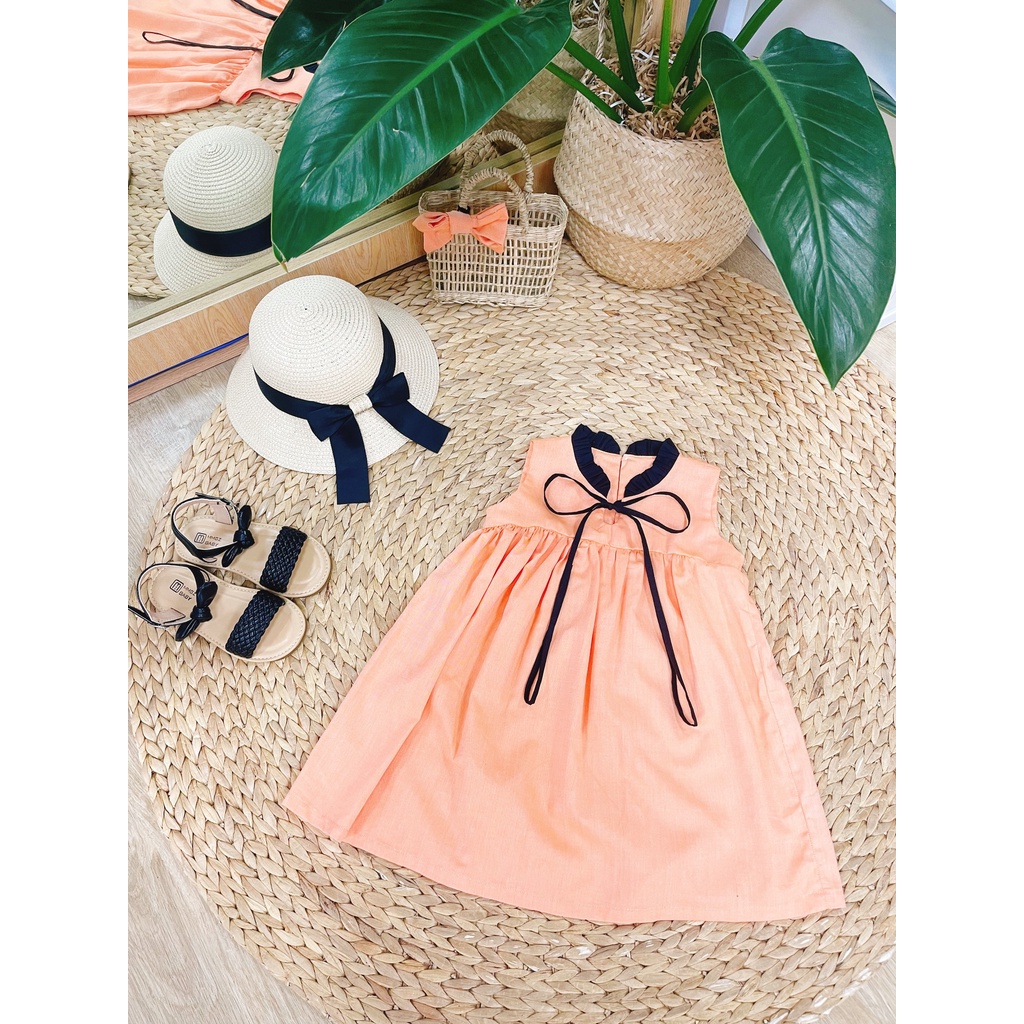 Đầm Sát Nách Nơ Cổ Màu Cam Cho Bé Gái SoraChan - M084