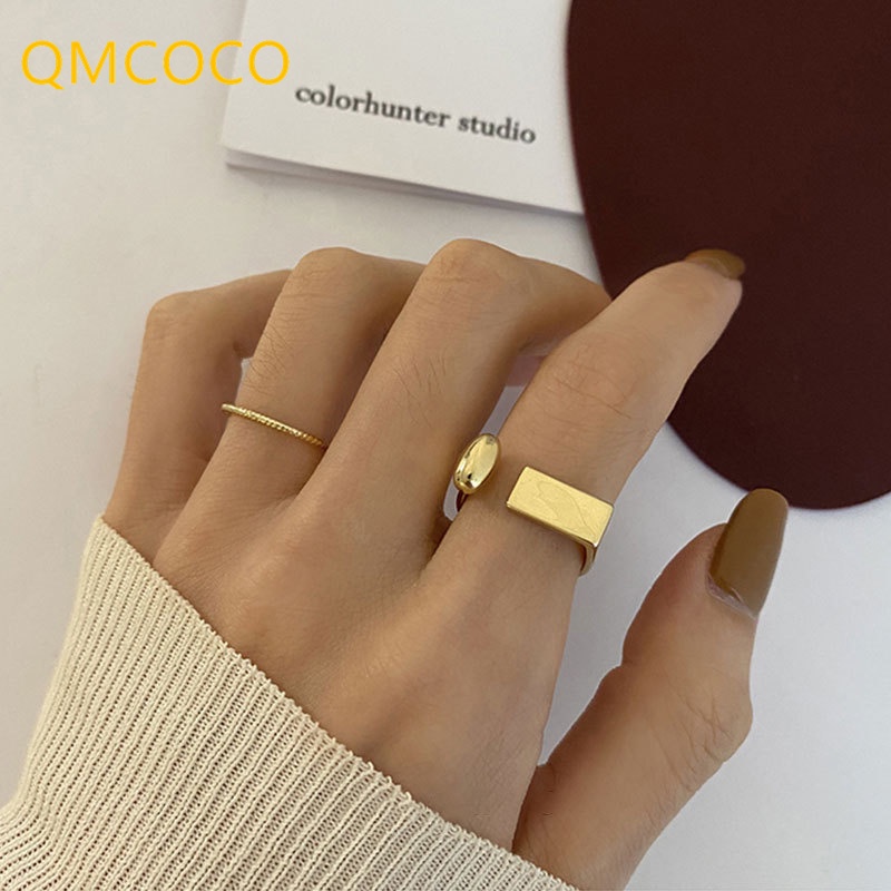 Nhẫn Màu Vàng Đồng QMCOCO Phong Cách Vintage Thanh Lịch Có Thể Điều Chỉnh Hợp Thời Trang Cho Nữ