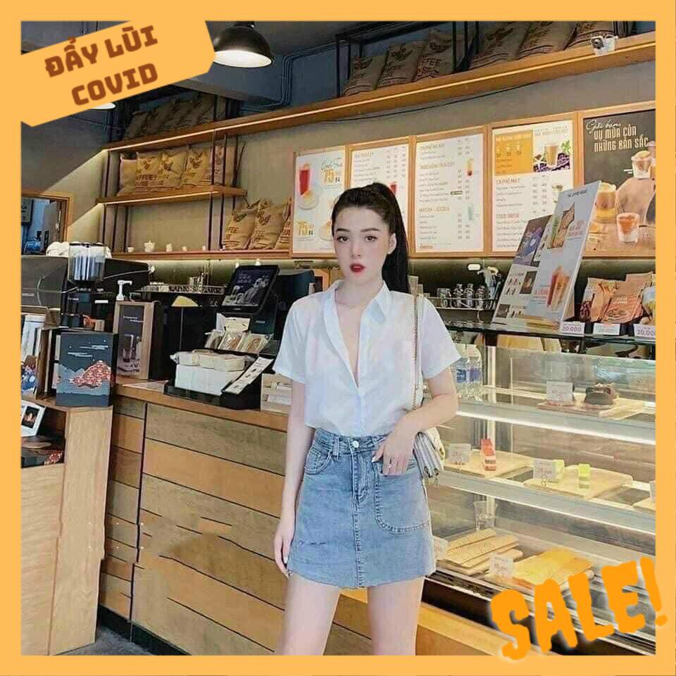 ÁO SƠ MI GU HIỀN HỒ NGẮN TAY CÓ TÚI HOTTREND MÀU TRẮNG | BigBuy360 - bigbuy360.vn