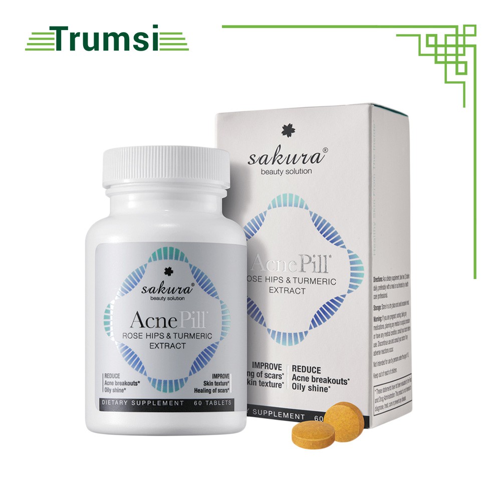 Sakura Acnepill - Viên uống giảm mụn, mờ thâm làm khô nhanh cồi mụn và tăng cường sức đề kháng cho da tự nhiên - 60 viên