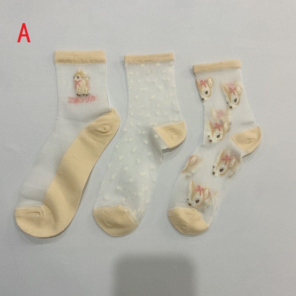 Set 3 Đôi Vớ Cotton Họa Tiết Hoạt Hình Phong Cách Lolita Đáng Yêu
