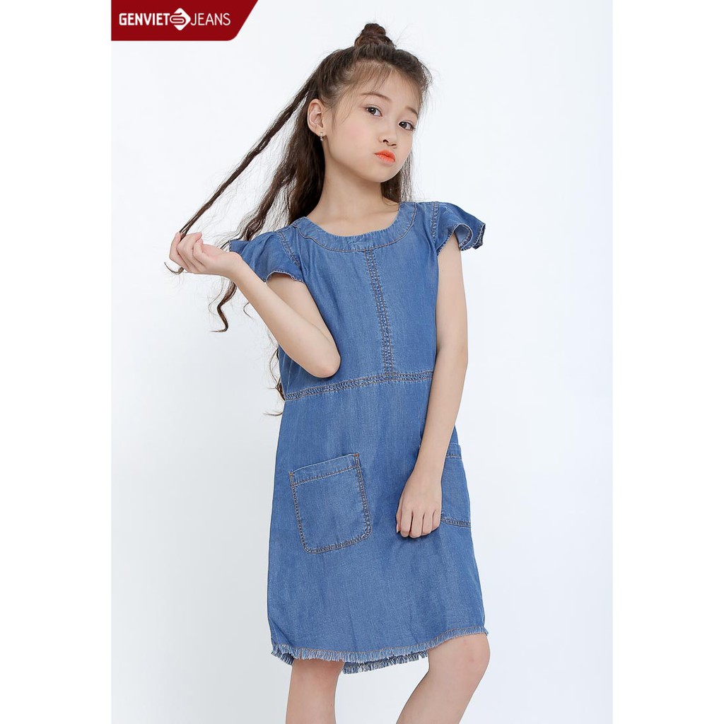 Đầm jeans sát nách bé gái ND424J477 GENVIET