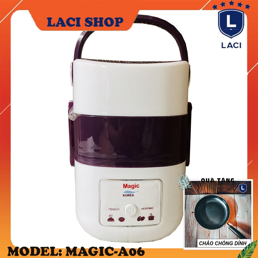 Hộp Nấu Cơm Và Giữ Nhiệt Thực Phẩm 3 Tầng Magic Korea A06 | Tặng Chảo Chống Dính 22cm