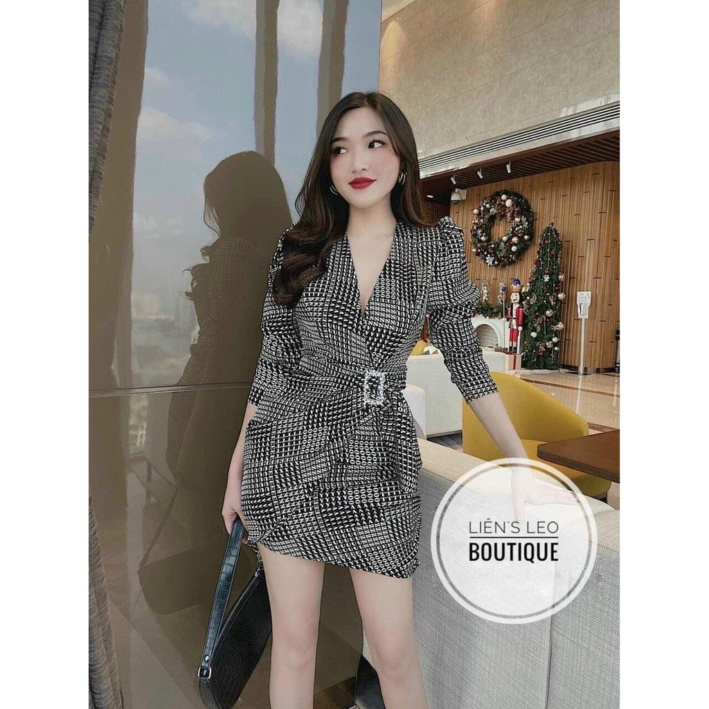 [MẪU MỚI]Đầm nữ họa tiết caro kết hợp thắc nơ ngang bụng quá đẹp | BigBuy360 - bigbuy360.vn