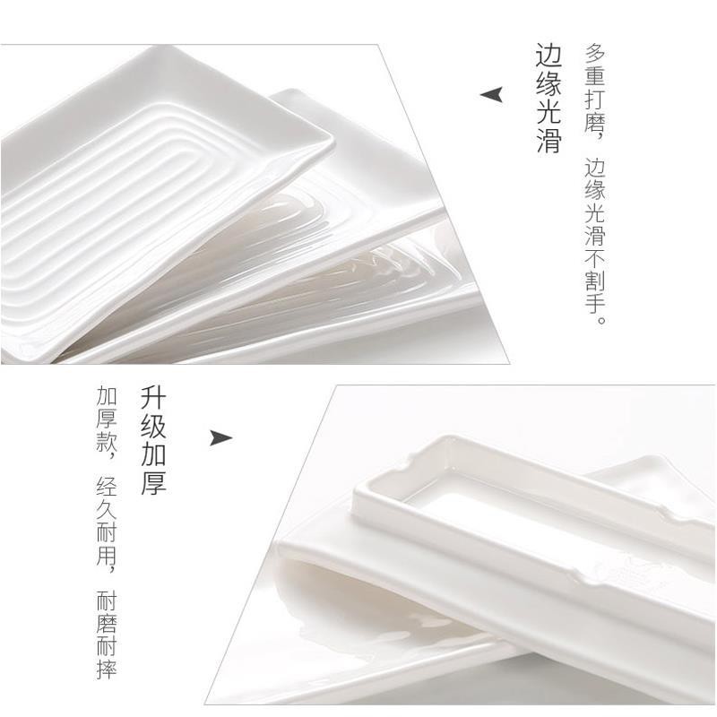 Đĩa nhựa melamine màu trắng hình chữ nhật phẳng giả sứ đựng thịt nướng BBQ cho nhà hàng