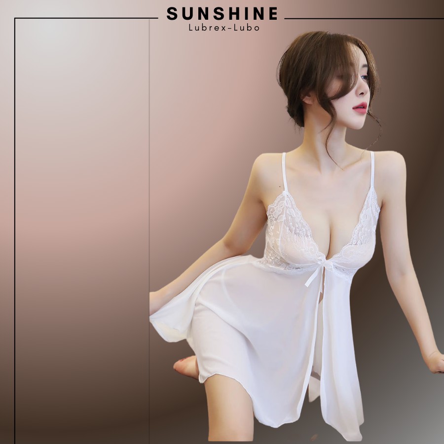 Váy ngủ sexy gợi cảm 2 dây xuyên thấu màu TRẮNG SUNSHINE LUBREX-LUBO hở trước SX1120