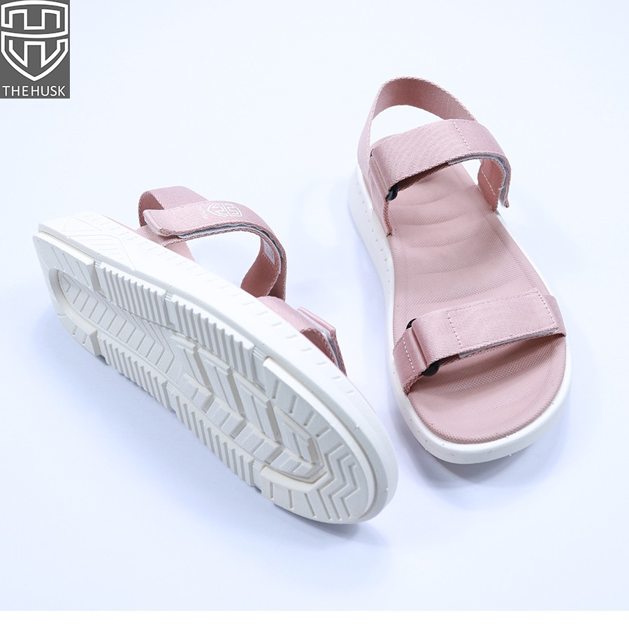 Giày Sandals Nữ TheHusk 2 Quai Ngang Màu Hồng Đế Trắng - TH11