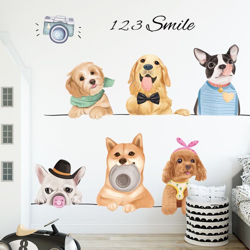 Decal dán tường những chú chó cưng mẫu bắc âu trang trí phòng khách, phòng ngủ