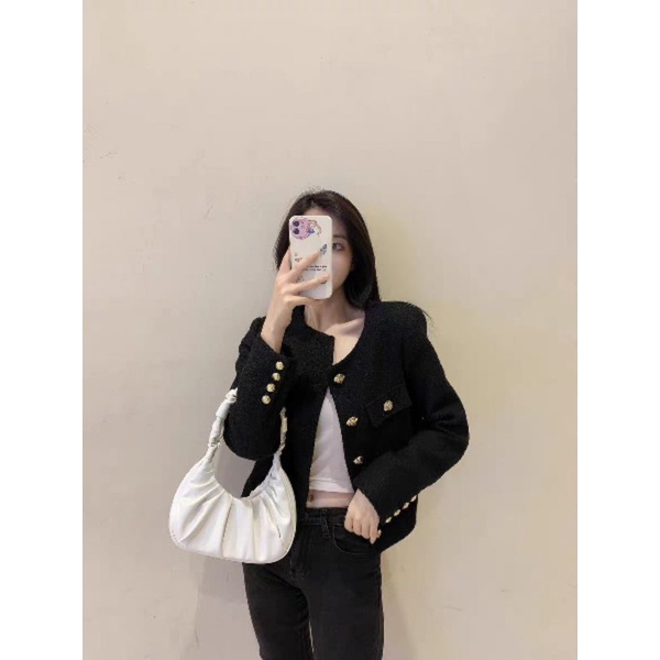 Áo Dạ Tweed Trắng Cổ Tròn Hàng Thiết Kế Thương Hiệu Quynh Design