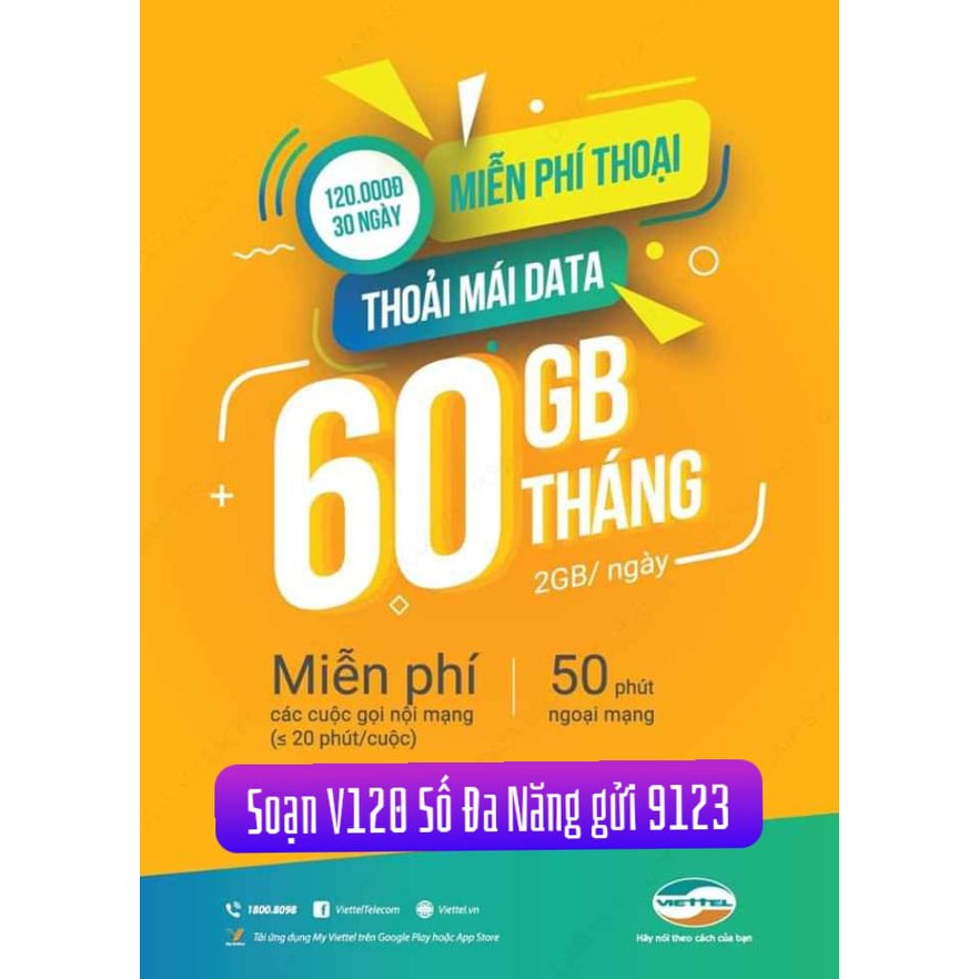 [SIM CHUẨN]SIM VIETTEL V120 60GB FREE THÁNG ĐẦU
