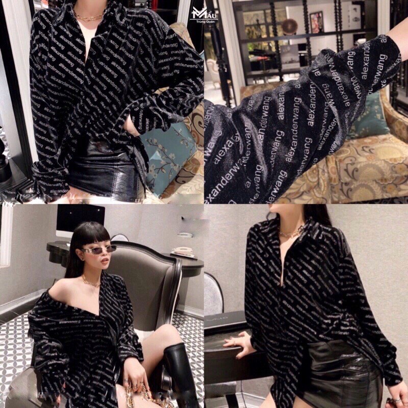 SÉT ÁO NHUNG CHỮ NHŨ MIX CHÂN VÁY DA BÓNG