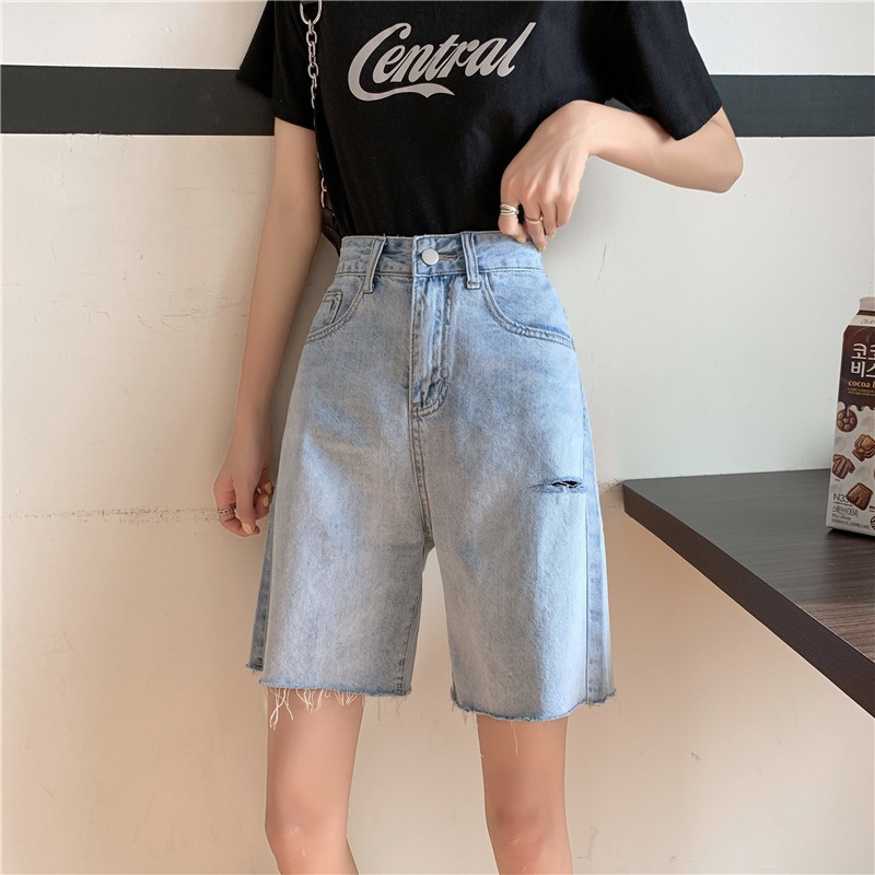 [ MÃI YÊU EM ] QUẦN JEAN NGỐ LỬNG NỮ RÁCH ĐÙI TRÁI CAO MÀU XANH NHẠT LAI TUA CAO CẤP BABO ĐỦ SIZE S, M, L FORM RỘNG RÃI