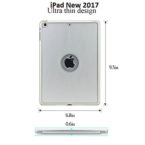 Bao da kiêm bàn phím bluetooth cho iPad New 2017 (9.7&quot;) (Bạc) tặng cáp sạc iPhone