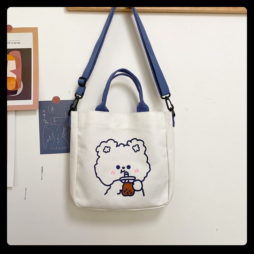 Túi tote đeo chéo vải canvas cao cấp gấu thỏ cute để vừa sách vở đi học đi chơi cho học sinh