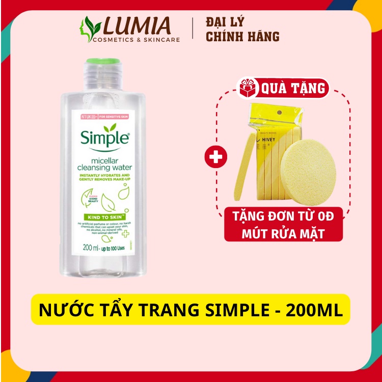 Nước Tẩy Trang Lành Tính Simple Dành Cho Da Dầu Mụn Nhạy Cảm, Da Khô, Dịu Nhẹ 200ML