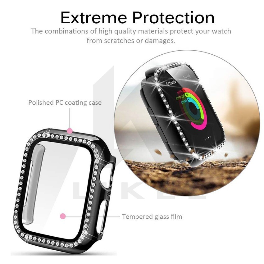 Ốp lưng kim cương mới cho Apple Watch Cover Case 38 vỏ bảo vệ toàn diện 38 40 mm cho iWatch Series 6 5 4 3 2 42 44 mm