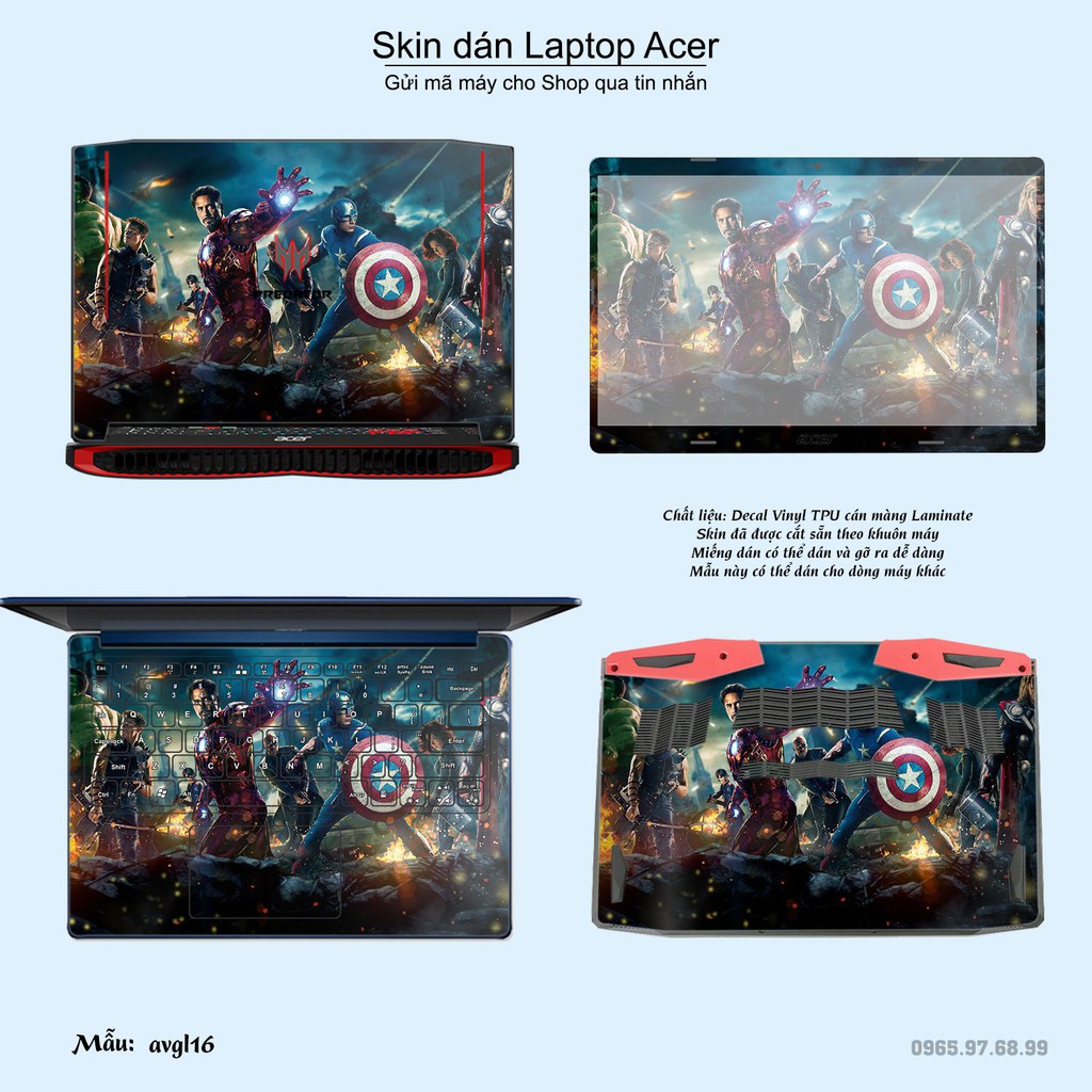 Skin dán Laptop Acer in hình Avenger _nhiều mẫu 4 (inbox mã máy cho Shop)