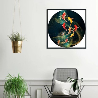 Tranh thêu chữ thập chỉ lụa cửu ngư quần hội
