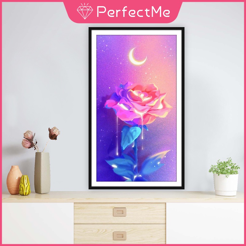 Bộ tranh đính đá DIY 30x50cm hình hoa hồng dùng để trang trí nhà