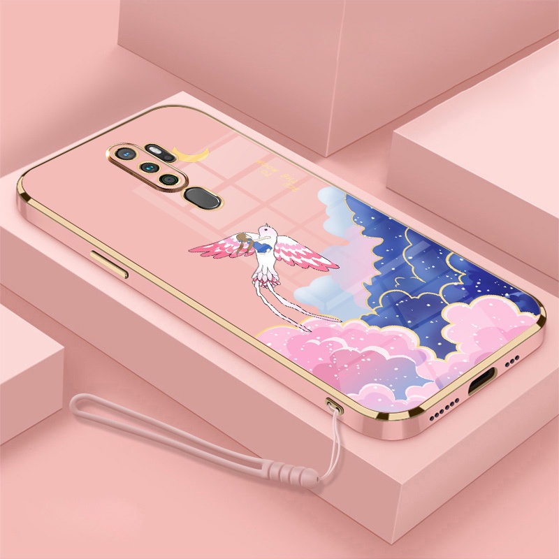Ốp Điện Thoại Viền Mềm Mạ Điện In Hoạt Hình Kèm Dây Đeo Cho oppo a9 2020 a5 2020