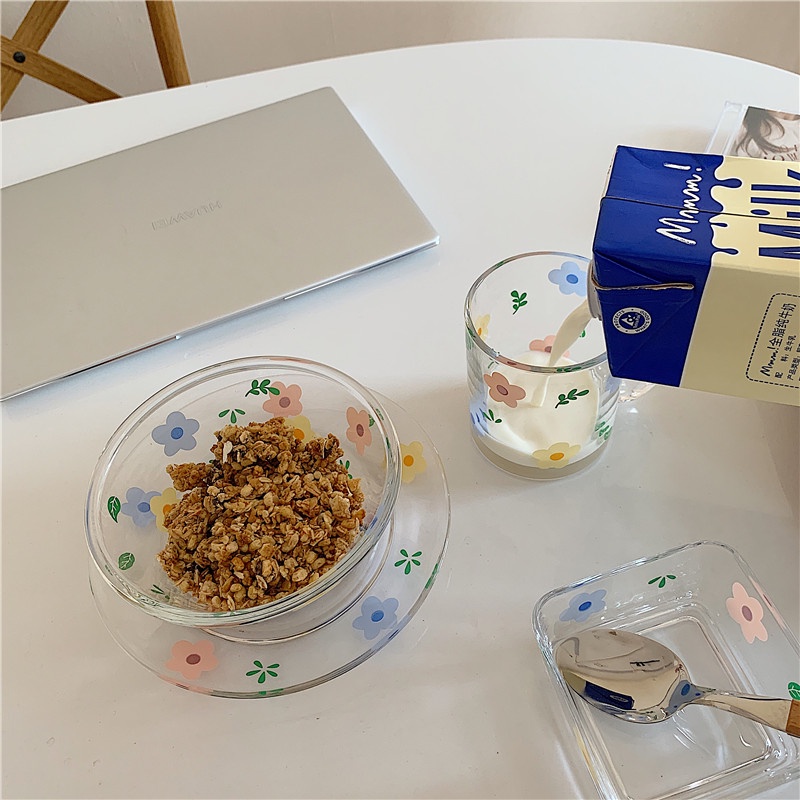 Dụng cụ bàn ăn bằng thủy tinh họa tiết hoa cỏ làm bằng tay trang trí nhà cửa