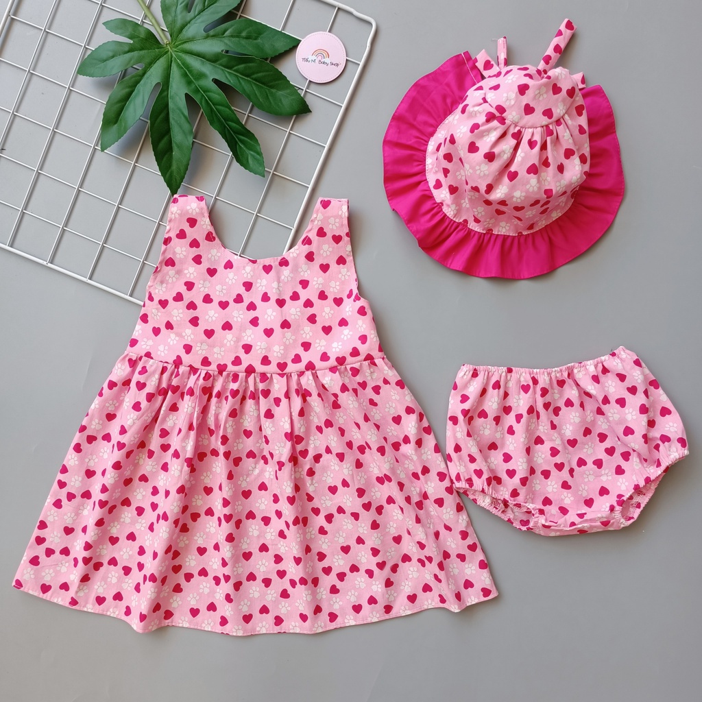 Đầm Hoa, Váy Hoa Nơ Cho Bé Gái, Bé Sơ Sinh- Kèm Quần Chip Và Mũ. Chất Vải Cotton Mềm Mại.