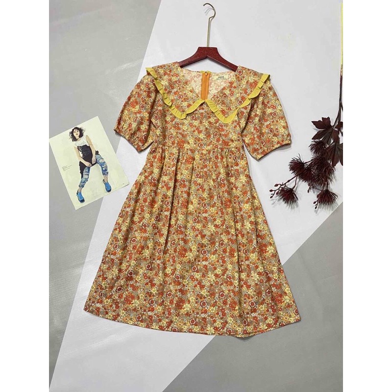 Đầm Liền Tay Ngắn Cổ chữ V Phối Họa Tiết Hoa Nhí Cao Cấp - Chất Liệu Cotton 100% - Váy Lửng Xuất Khẩu | BigBuy360 - bigbuy360.vn