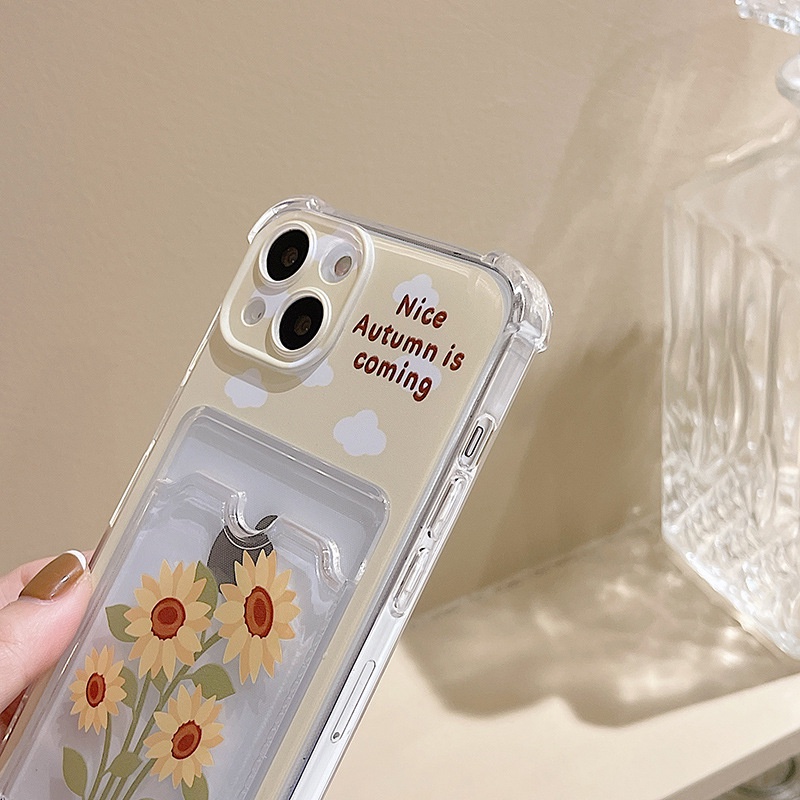 Ốp lưng iphone ốp Điện Thoại Họa Tiết Hoa Hướng Dương Có Ngăn Đựng Thẻ Cho iPhone 14 13 12 11 PROMAX XS XR XSMAX SE2020 6 7 8Plus