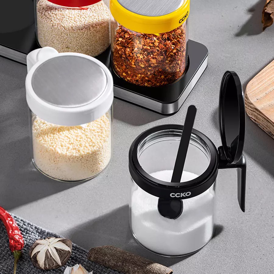Hũ gia vị thủy tinh kèm khay - bộ 4 hũ - gia dụng Đức cao cấp CCKO - CK9984 CK9990