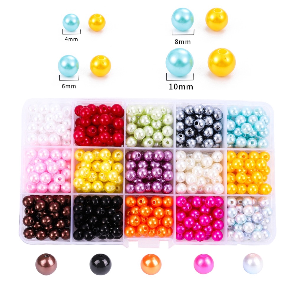 Bộ hạt ngọc trai nhân tạo tròn bằng ABS dùng trang trí sổ tay thủ công/ sổ lưu niệm/ may vá