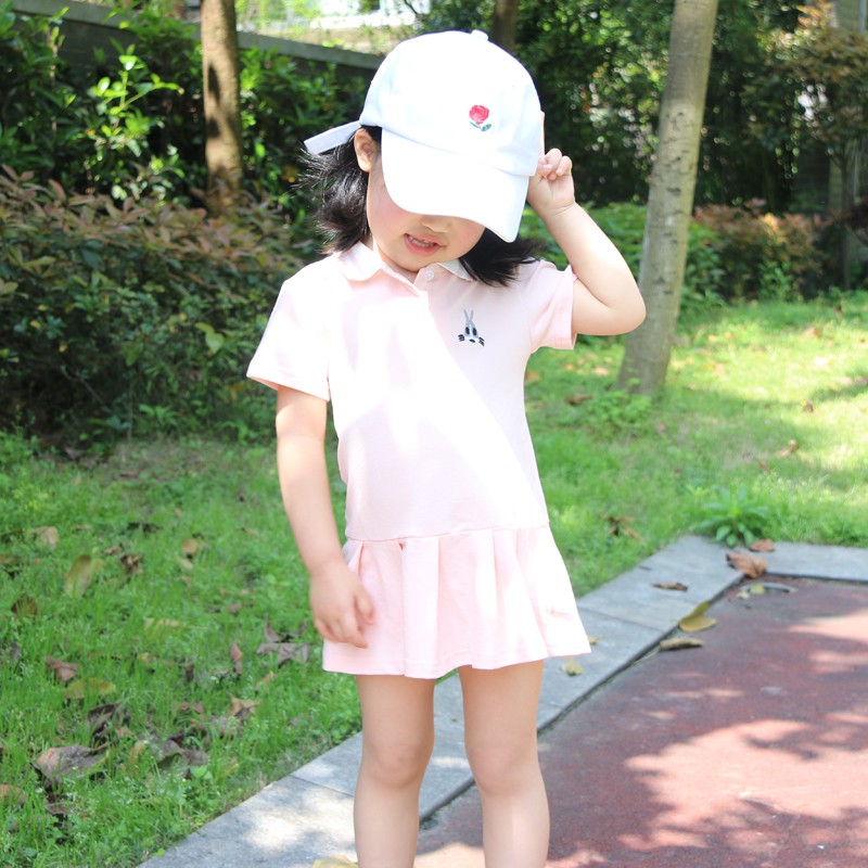 Đầm tay ngắn hoạ tiết thỏ hoạt hình phong cách Hàn Quốc thời trang cho bé gái