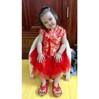 Đầm hanbok áo gấm đỏ