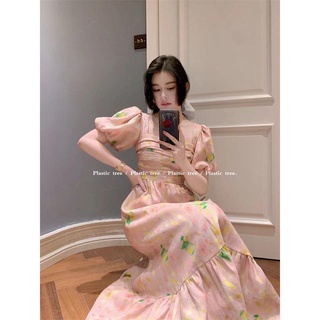 Đầm Dáng Chữ A Cổ Vuông Chiết Eo In Họa Tiết Hoa Thời Trang Xuân Hè Phong Cách Pháp Kiểu Mới Cho Nữ