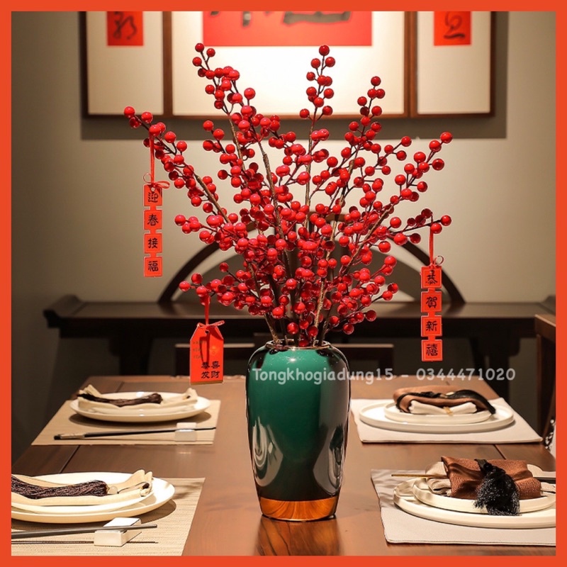 1 Cành đào đông giả 80cm 12 nhánh trang trí nhà cửa
