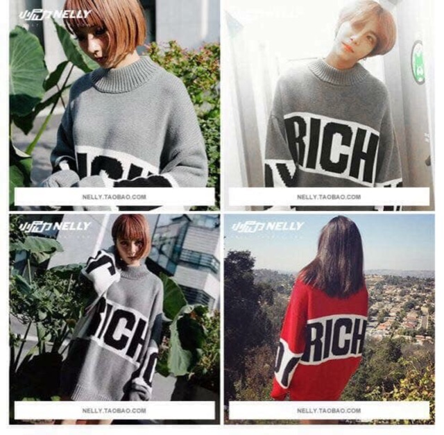 Áo len nữ chữ rich màu đỏ sz M