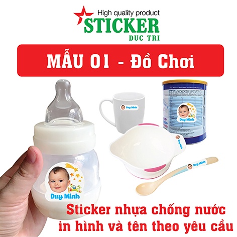 Sticker Tên và ảnh Bé cute dán bình sữa, thìa, bát ăn dặm