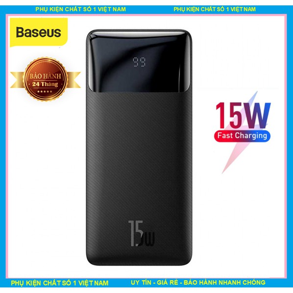 Pin sạc dự phòng 30000mAh 15W Màn hình LED Baseus Bipow Digital Display Power BanK  2 Cổng sạc nhanh , bảo hành 24 tháng