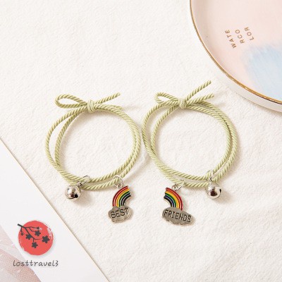 A pair Creative Rainbow cloud splicing bell  bestie bracelet friendship head rope Bracelets The small rubber bands/Mutual Attraction Relationship Matching Friendship Rope Bracelet Set /Women Charm Bracelet Jewelry Lover Gift