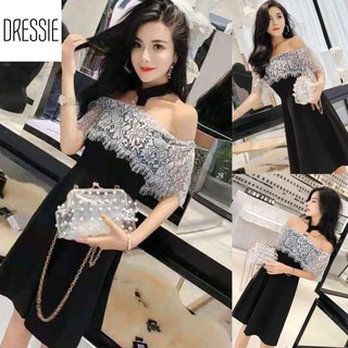 [HÌNH THẬT] Áo Váy Đầm Xòe DRESSIE Chữ A Yếm Trễ Vai Nữ Đẹp Sexy Quyến Rũ Ren Thời Trang Dạo Phố Dự Tiệc Cưới - DX134