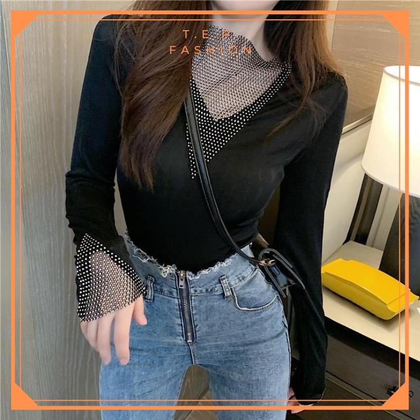 [SIÊU HOT] ÁO THUN DÀI TAY CỔ V ĐÍNH ĐÁ , ÁO GIỮ NHIỆT TRỜI TRANG ĐÍNH ĐÁ PHONG CÁCH TEP FASHION - ADT010