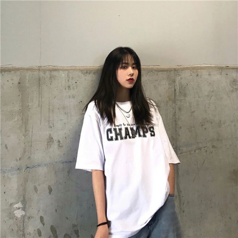 Áo thun nữ tay lỡ champs form rộng unisex