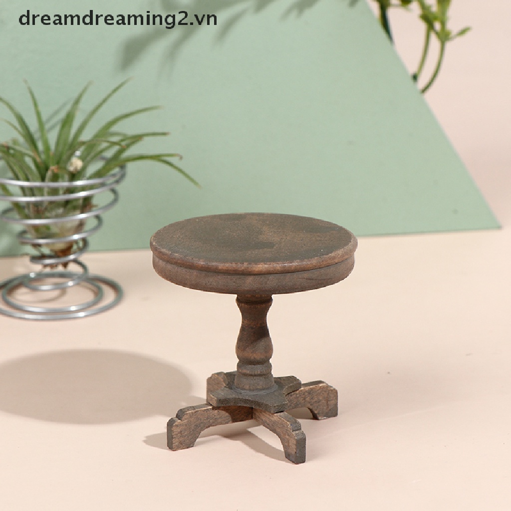 Mô Hình Bàn Tròn Bằng Gỗ Phong Cách Retro Tỉ Lệ 1 / 12 Trang Trí Nhà Búp