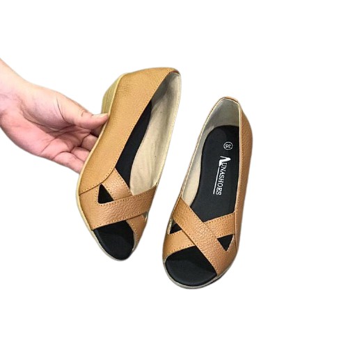 Giày đế xuồng nữ búp bê 3p Lunashoes (25804) hở mũi da thật cao cấp dễ đi kiểu Hàn quốc nhiều màu giầy cho mẹ trung niên