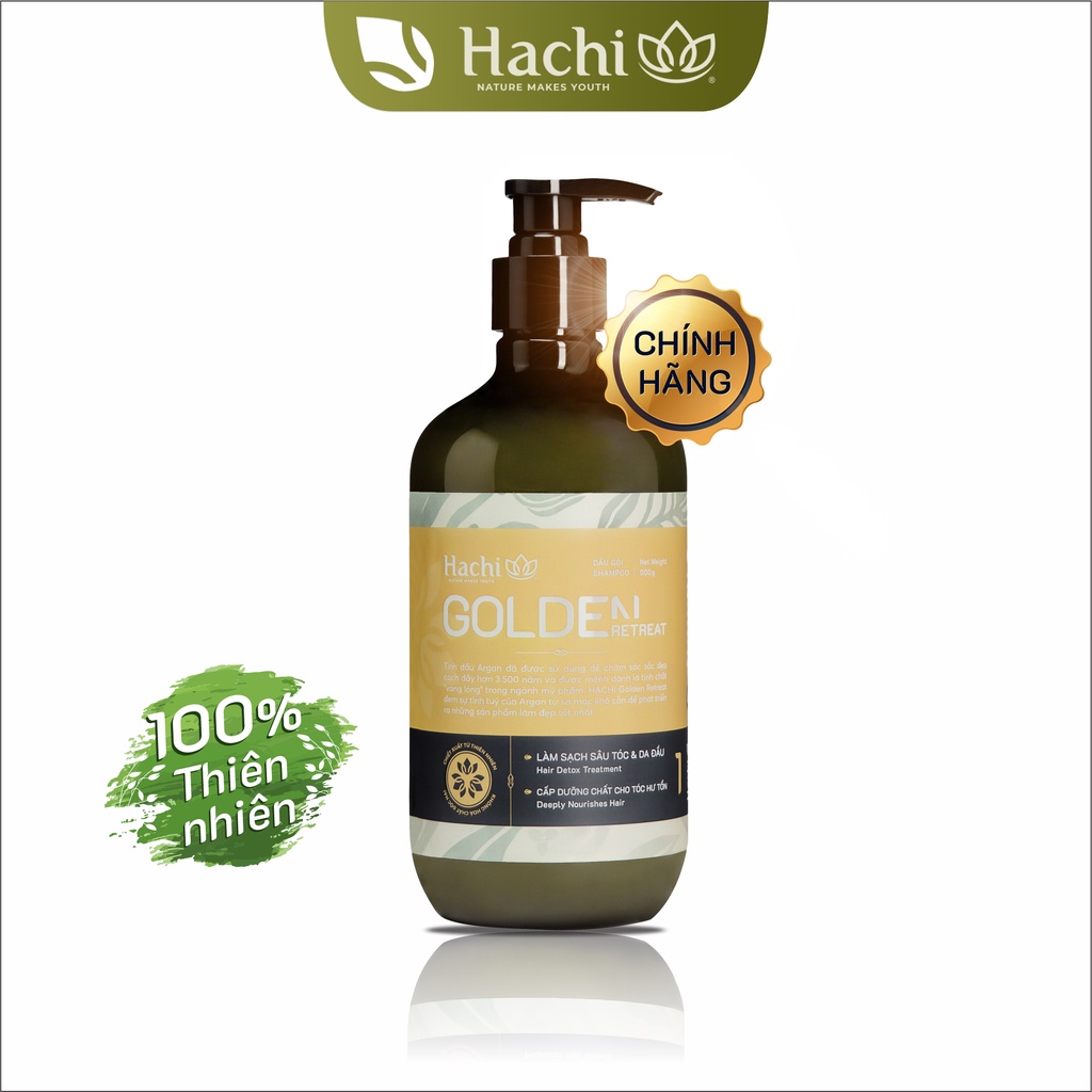 Dầu gội cao cấp HACHI VIETNAM Goldenretreat 500g vàng [Chính hãng] Dầu gội Goldenretreat giúp cải thiện nang tóc khỏe