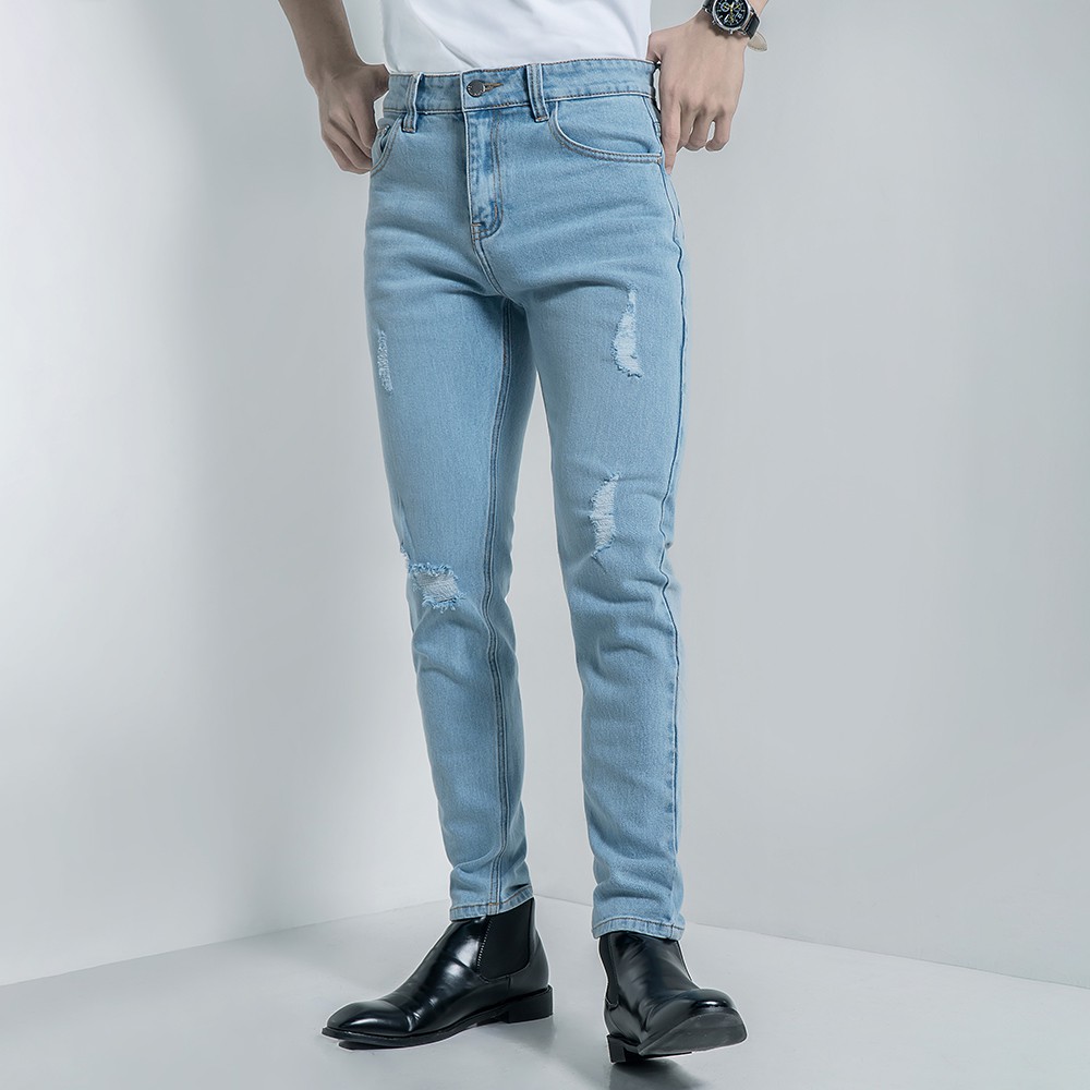 Quần Jeans Rách Gối CEFFYLO Chất Liệu Dày Dặn, Form Chuẩn Tôn Dáng, Màu Sắc Trẻ Trung - POLIDO