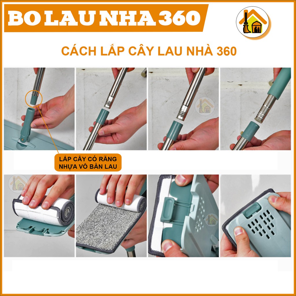 Cây lau nhà, chổi lau nhà thay thế thông minh 360 độ kèm 1 bông lau nhà 12x33 TINZ|Mã TTCNHAT