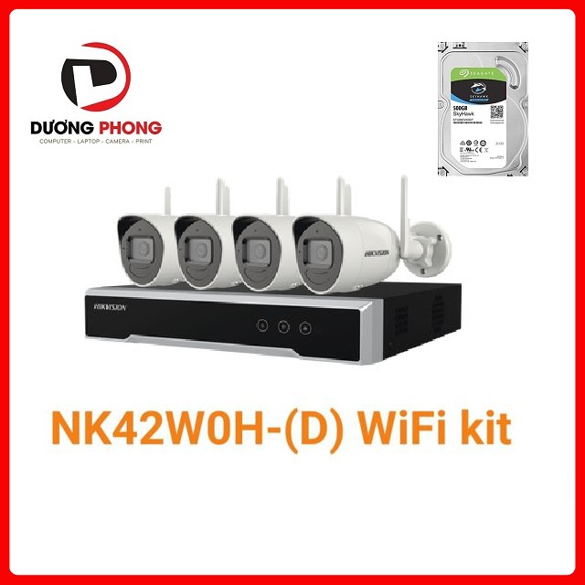 [ Tặng ổ cứng 500GB] Bộ Kit 4 Camera IP Wifi 2MP Thế hệ mới HIKVISION NK42W0H(D) - BH24T Chính hãng