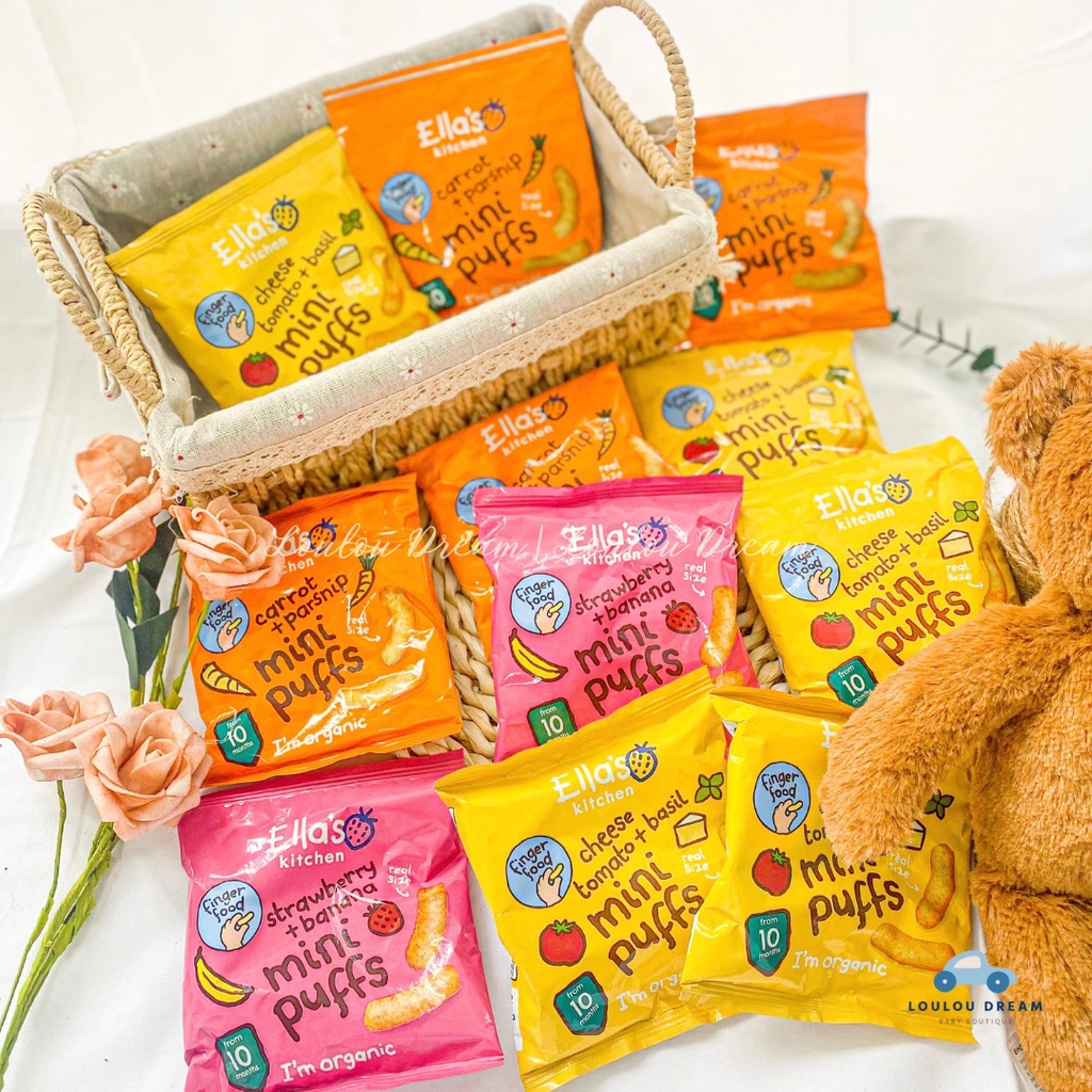 Bánh ăn dặm mini Ella Kitchen Mini Puffs hữu cơ cho bé từ 10 tháng tuổi [BAY AIR]