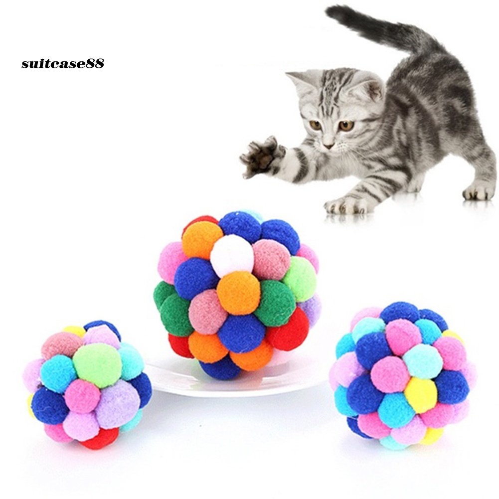 【SU】 Pet Cats Kitten Handmade Bells Bouncy Ball Molar Chewing Interactive Play Toy